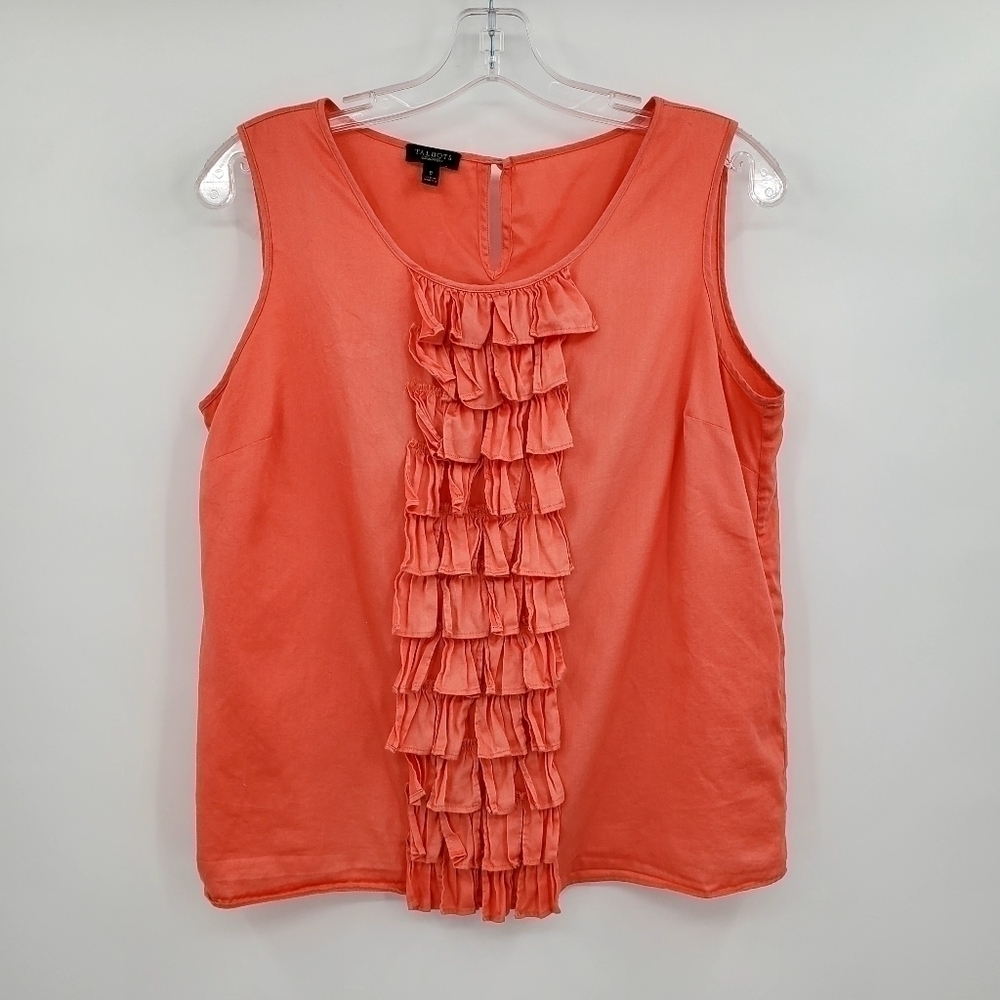 Talbots 100% Cotton Ruffle Front Coral Sleeveless Top